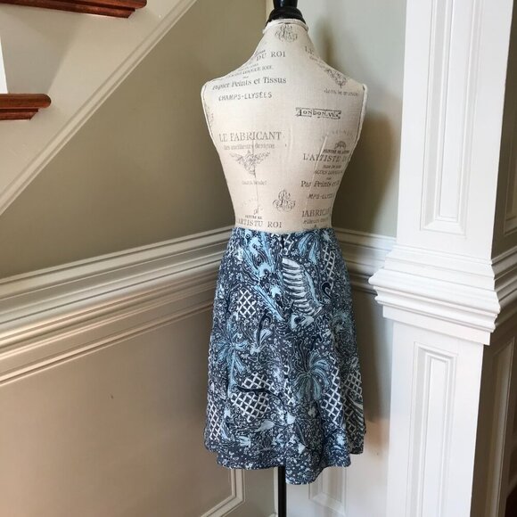 NWT Charlotte Brody Pansy A-Line Mini Skirt Womens 4 Navy Blue Trellis Silk NEW - Picture 9 of 11